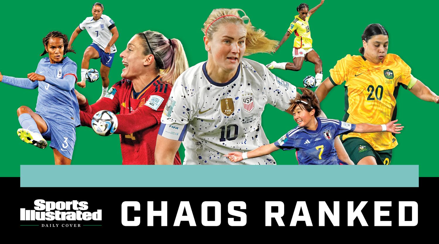 CHAOS RANKED: A graphic of USWNT's Lindsey Horan, Australia's Sam Kerr, France's Wendie Renard, Spain's Alexia Putellas, England's Lauren James, Japan's Hinata Miyazawa and Colombia's Linda Caicedo.